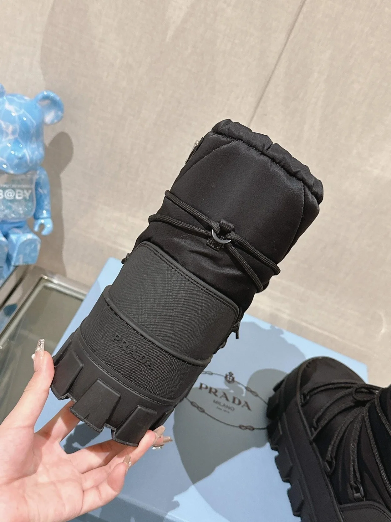 프라다 나일론 개버딘 아프레 스키 부츠 블랙