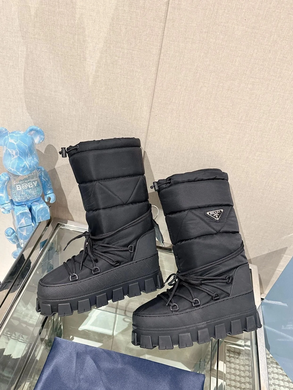 프라다 나일론 개버딘 아프레 스키 롱 부츠 블랙