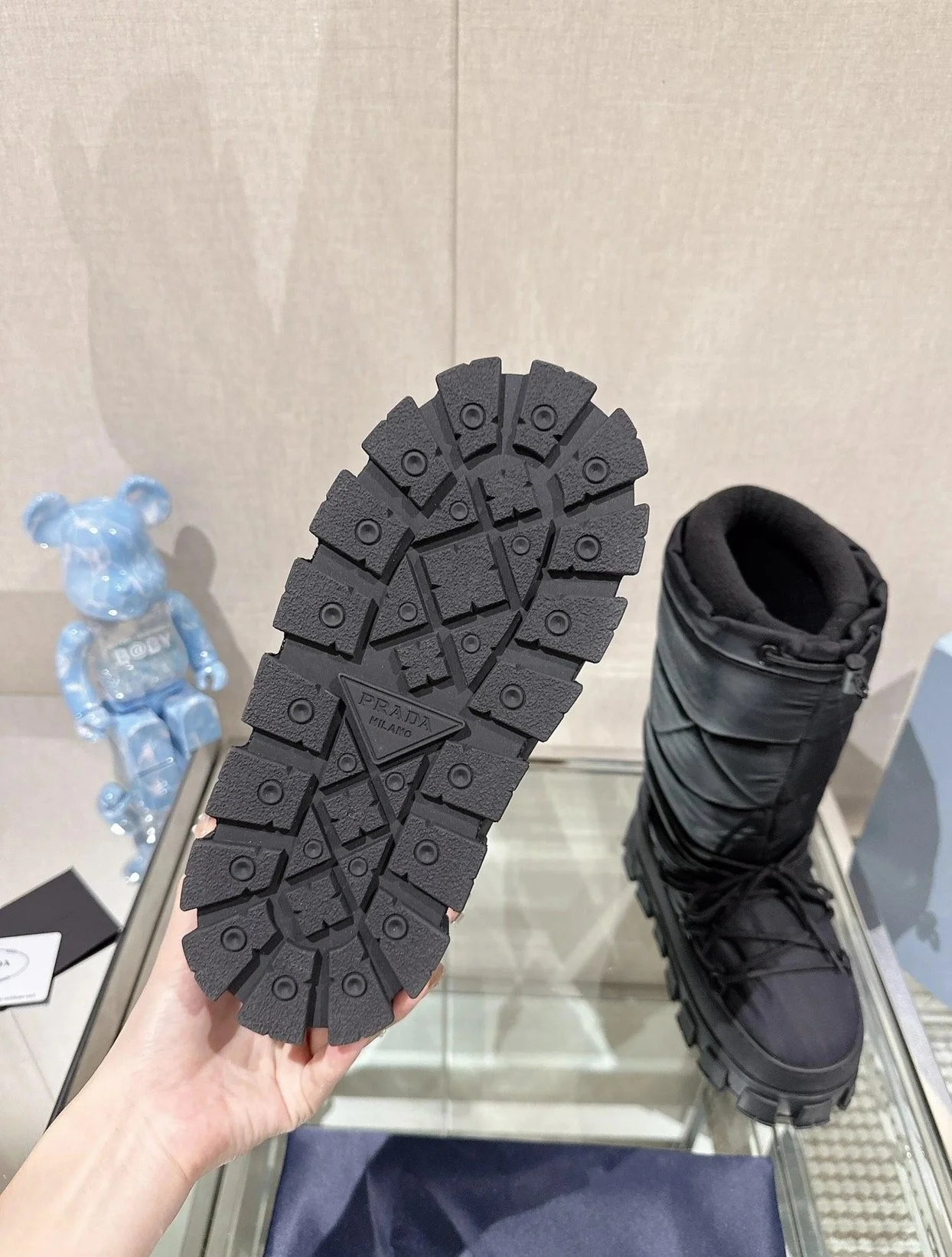 프라다 나일론 개버딘 아프레 스키 롱 부츠 블랙