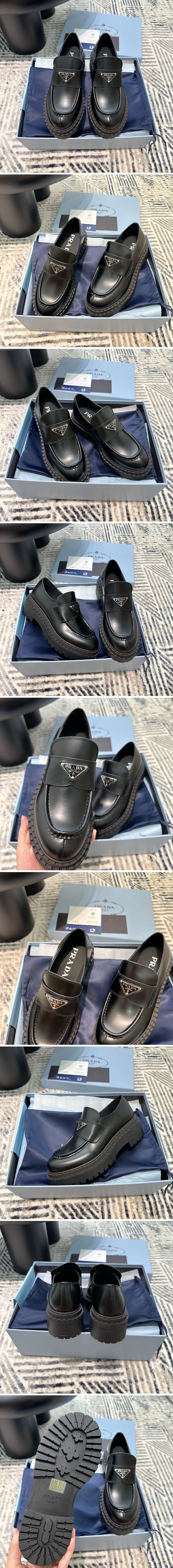 프라다 가죽 삼각 로퍼 블랙