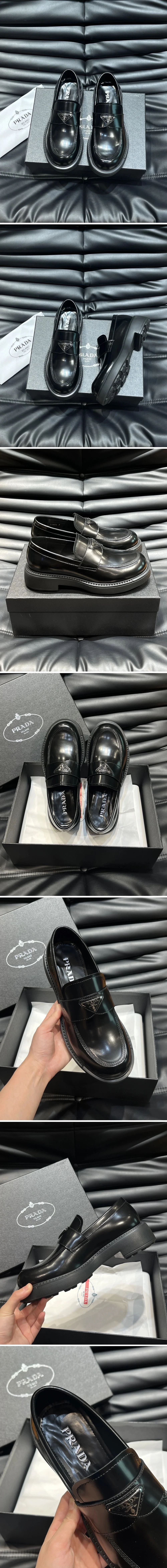 프라다 로퍼로 브러쉬드 삼각로고 블랙