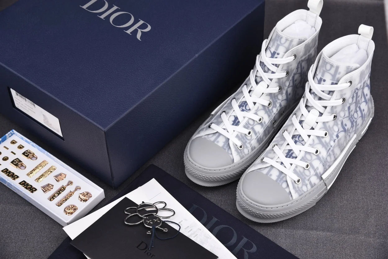 디올 B23 하이탑 스니커즈 화이트 & 네이비 블루
