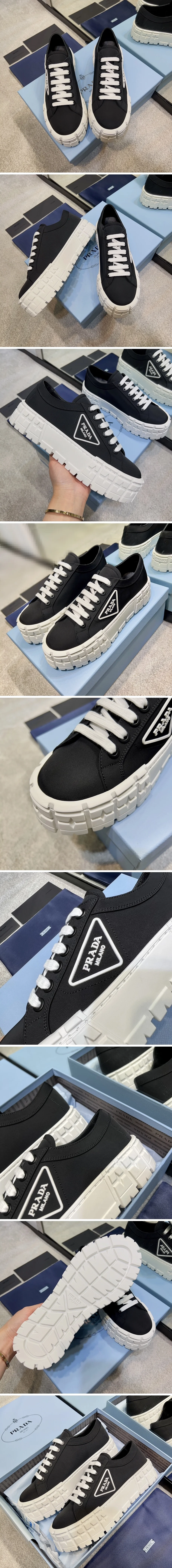 프라다 더블 휠 개버딘 리나일론 스니커즈 블랙