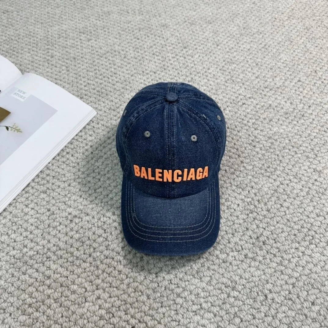 발렌시아가 딥 블루 오렌지 데님 베이스볼 캡