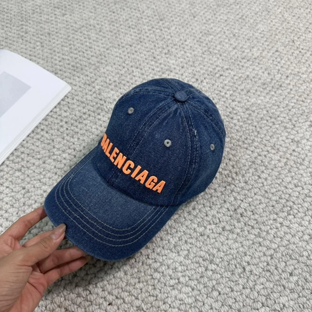 발렌시아가 딥 블루 오렌지 데님 베이스볼 캡