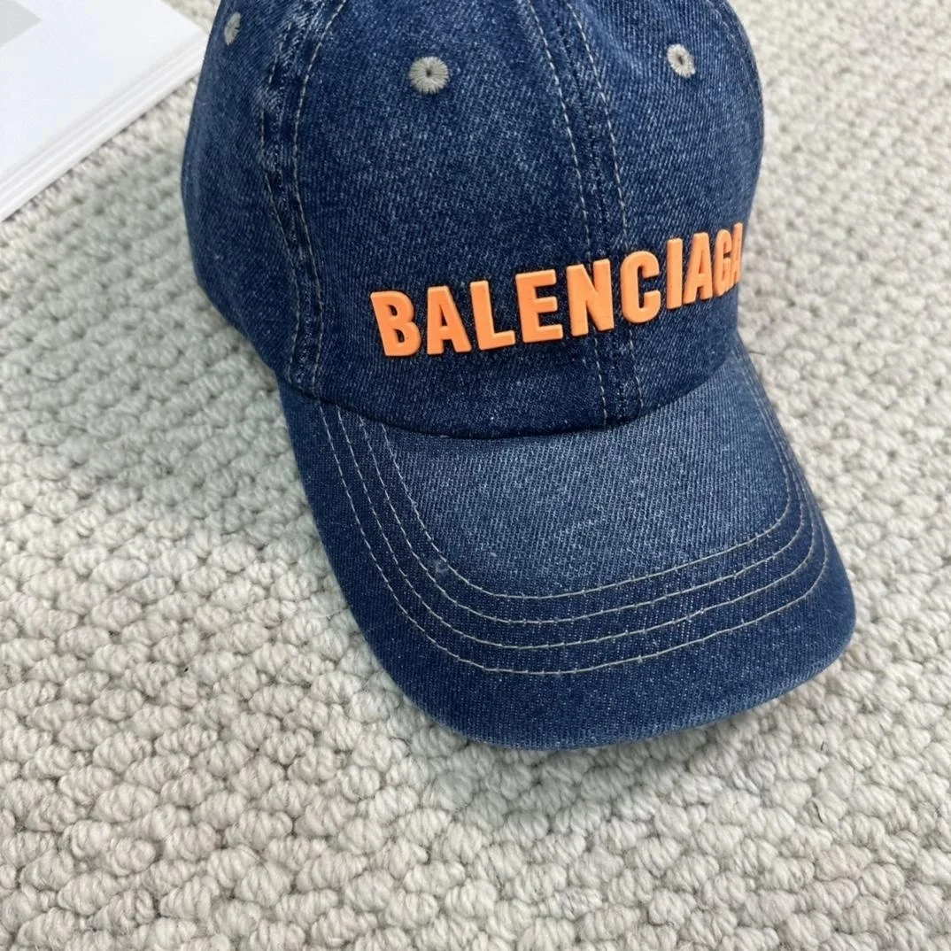 발렌시아가 딥 블루 오렌지 데님 베이스볼 캡