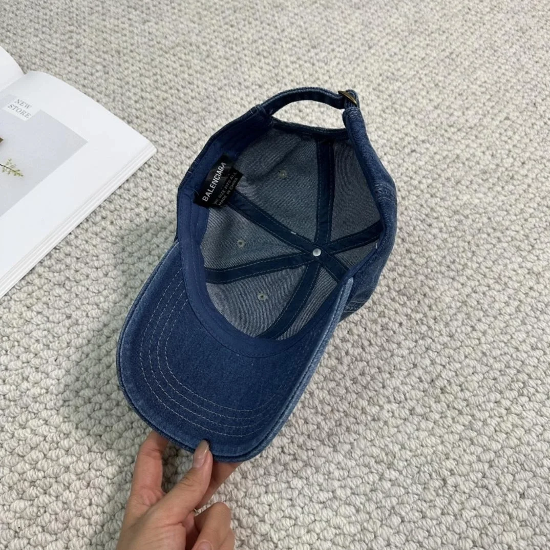 발렌시아가 딥 블루 오렌지 데님 베이스볼 캡