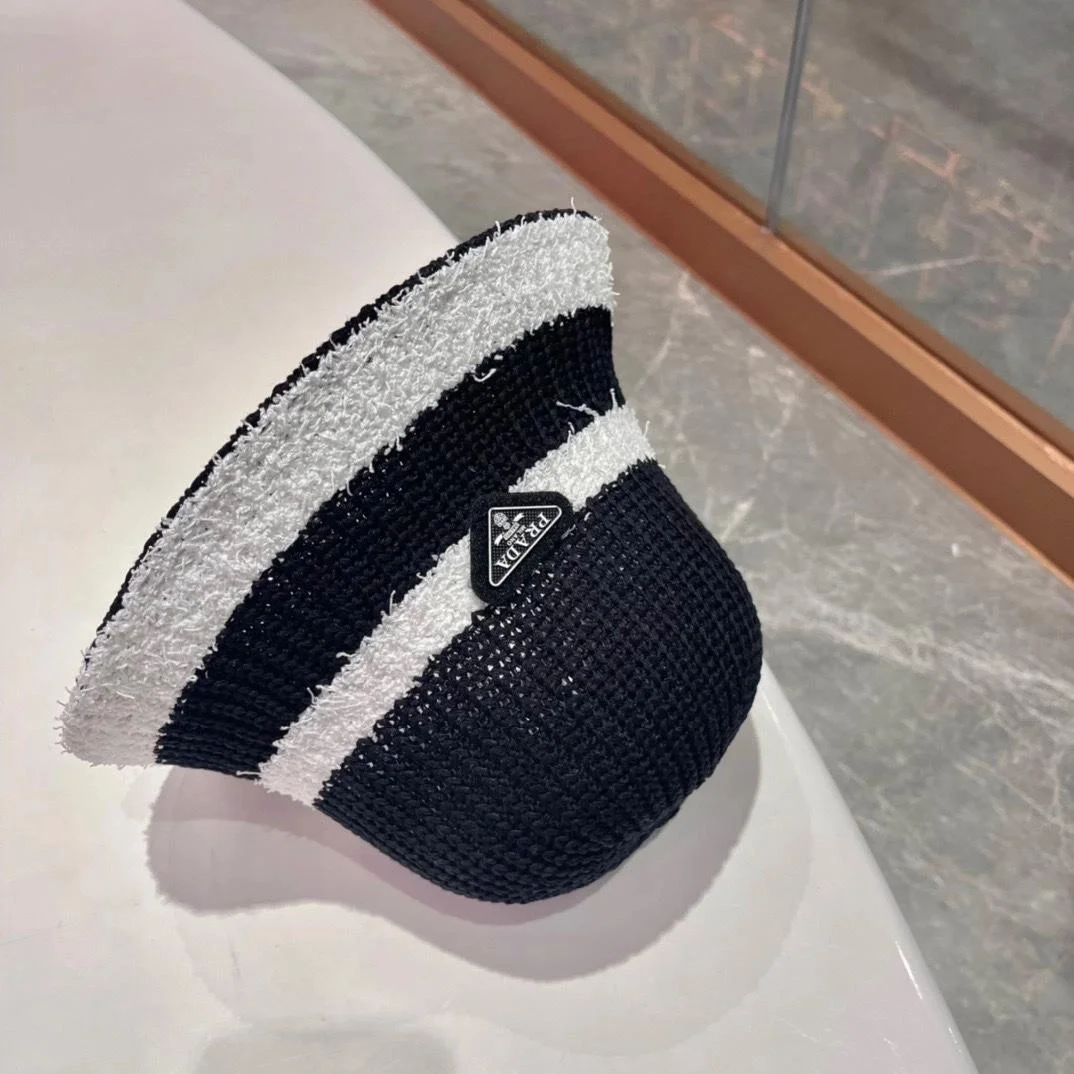 프라다 배색 블랙 니트 버킷 햇