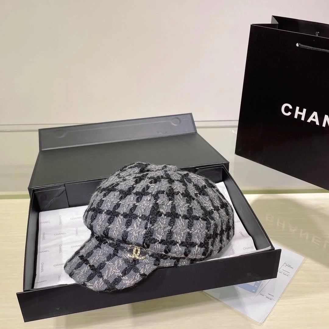 샤넬 트위드 챠콜 비니 캡