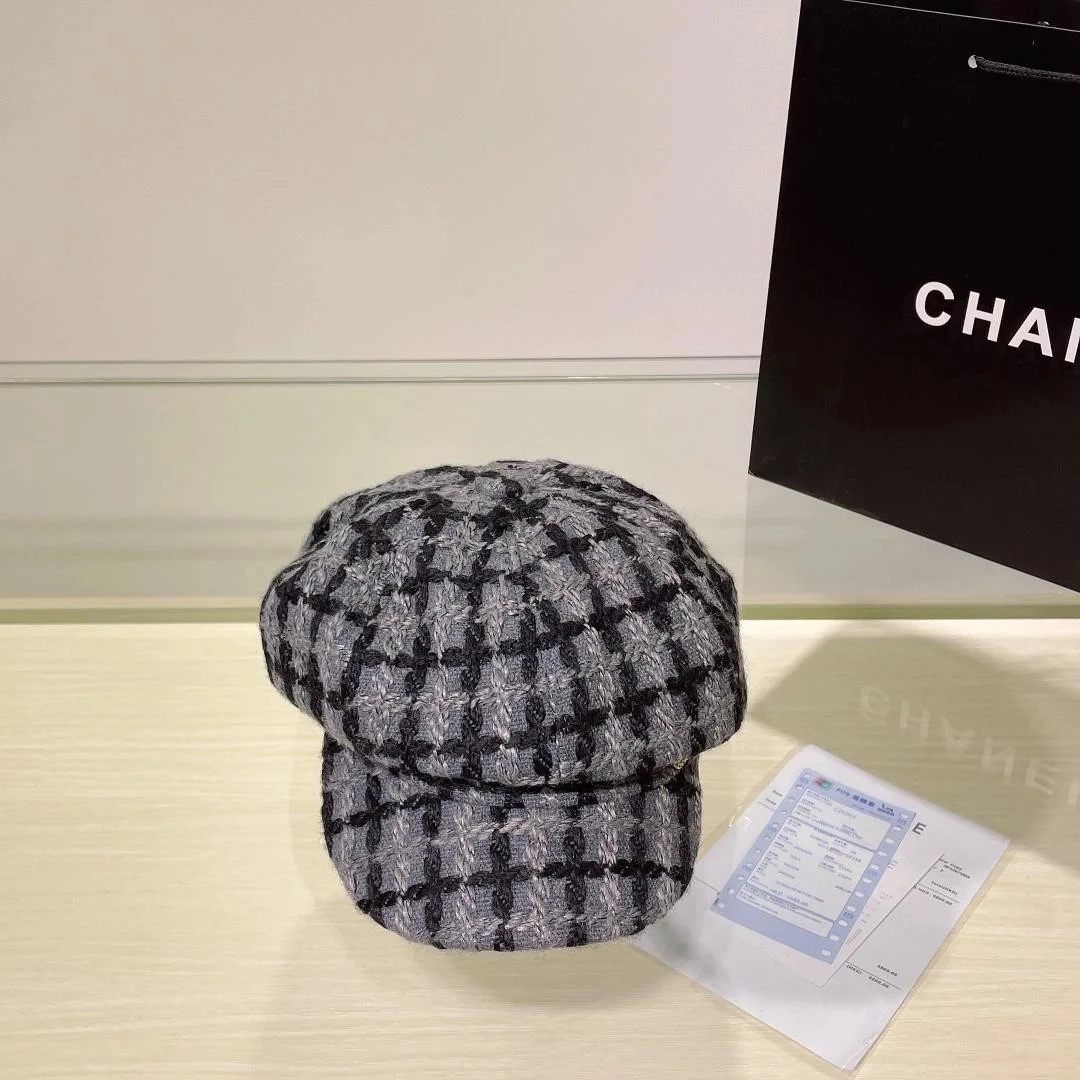 샤넬 트위드 챠콜 비니 캡
