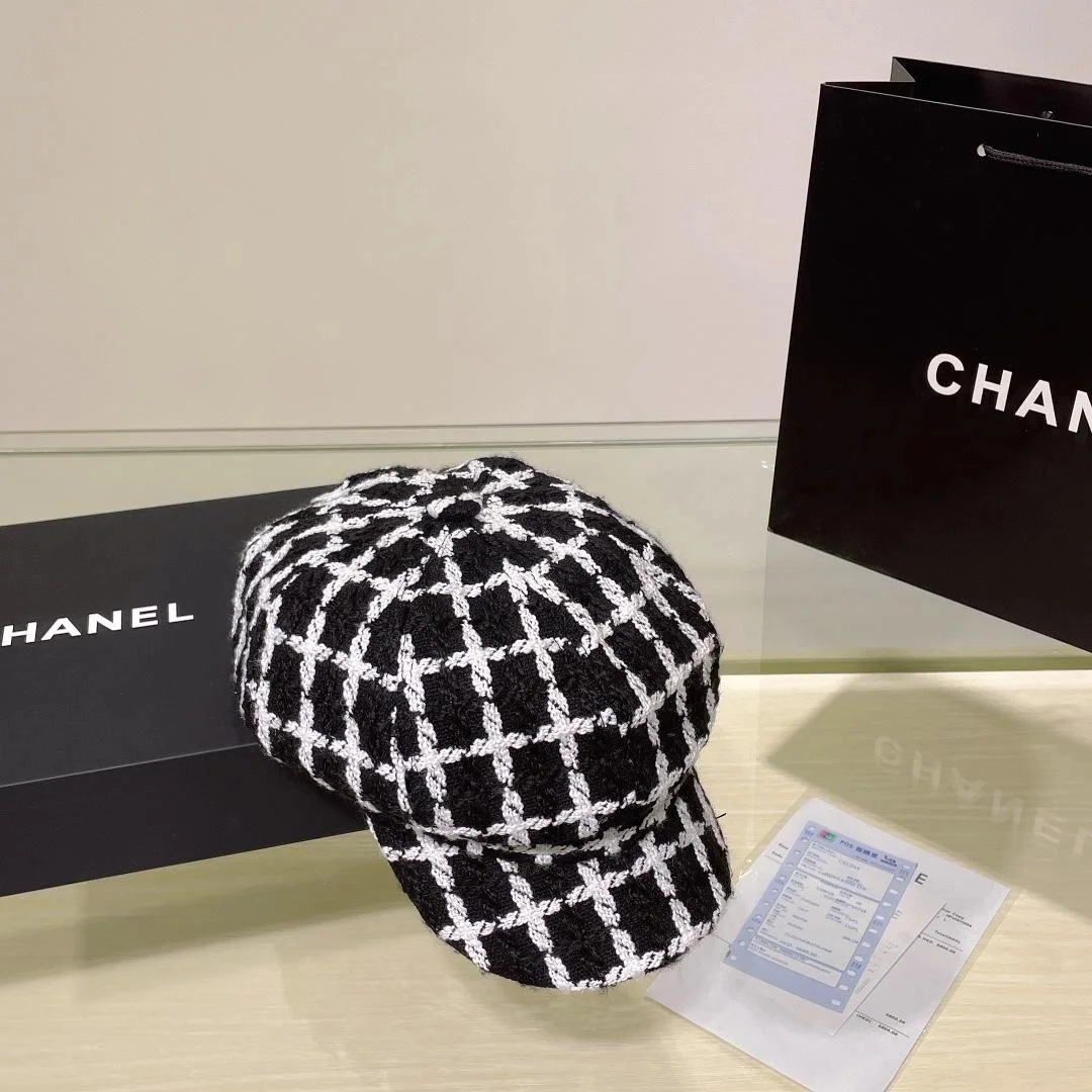 샤넬 트위드 블랙 비니 캡