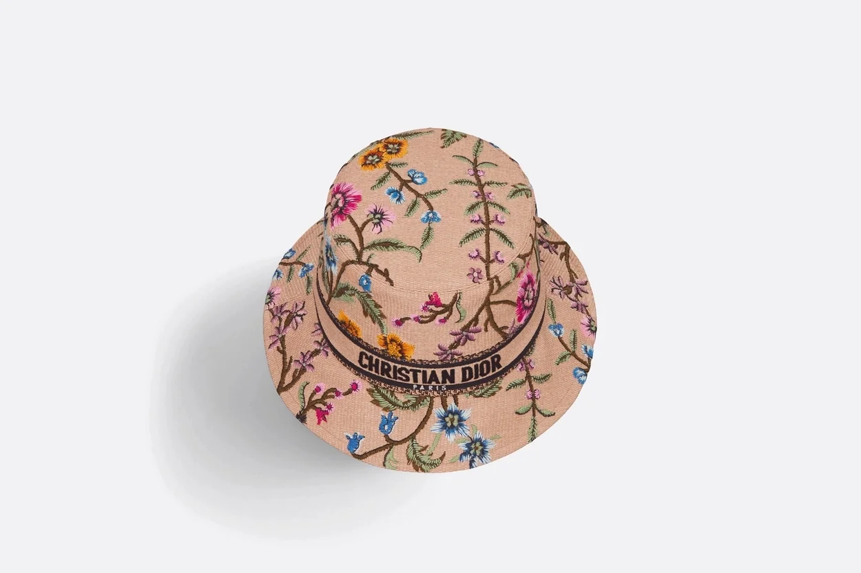 디올 D-BOBBY 페티 플로럴 베이지 스몰 버킷 햇