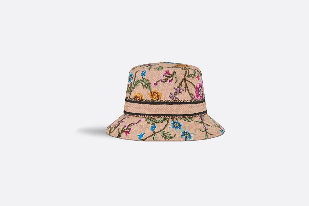 디올 D-BOBBY 페티 플로럴 베이지 스몰 버킷 햇