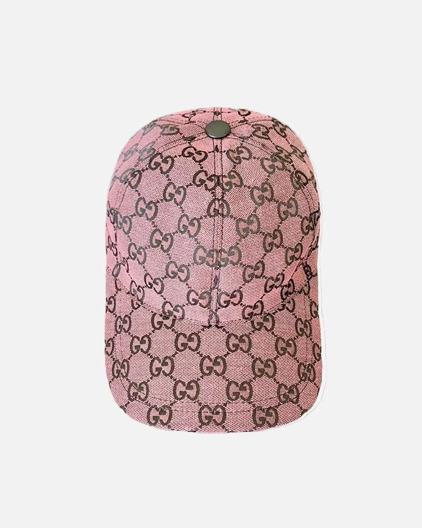 구찌 GG 모노그램 레도 로고 핑크 베이스볼 캡