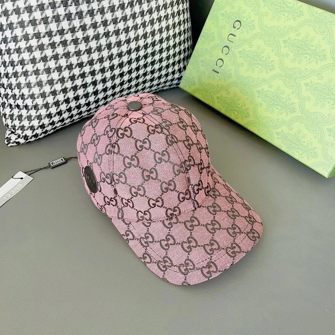 구찌 GG 모노그램 레도 로고 핑크 베이스볼 캡