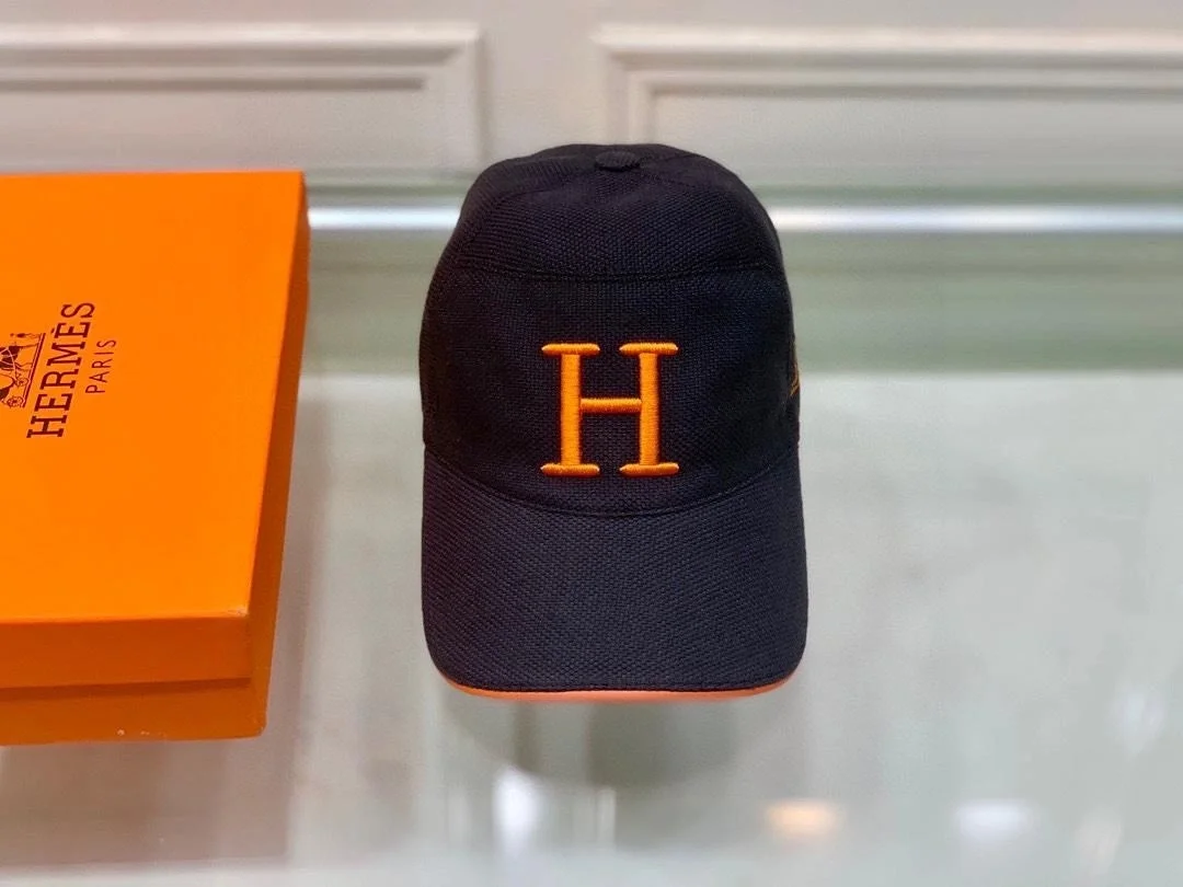 에르메스 H 로고 블랙 베이스볼 캡