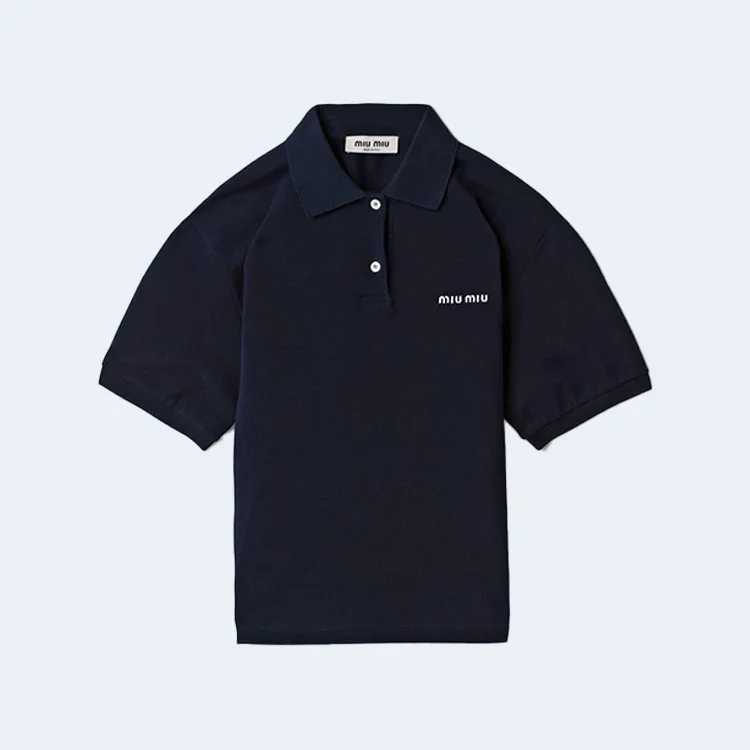 미우미우 코튼 피케 폴로 셔츠 네이비