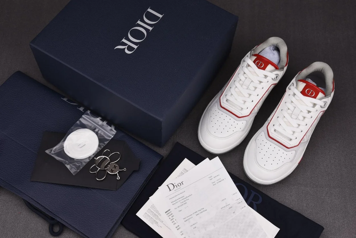 디올 B27 로우탑 스니커즈 화이트 레드