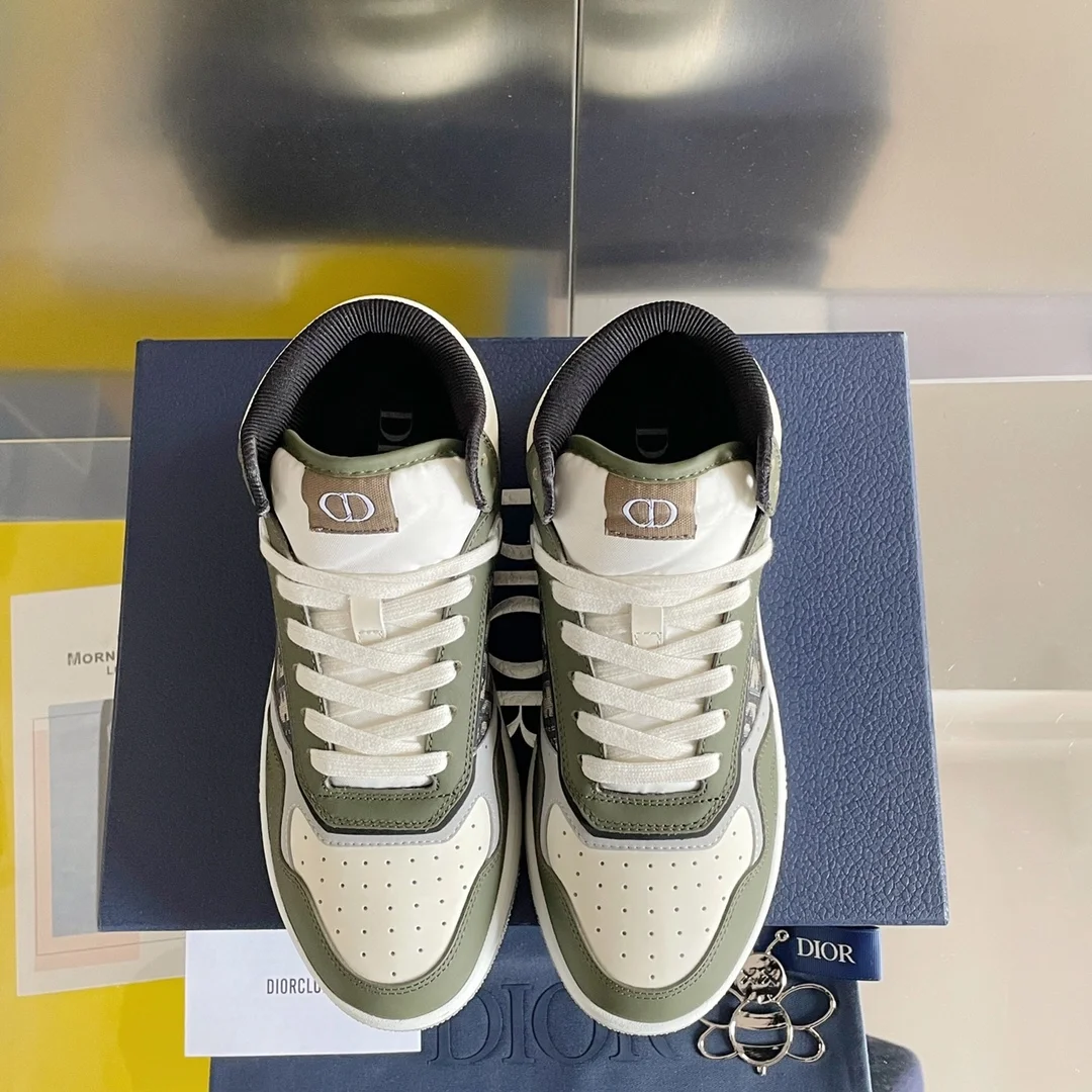 디올 B27 올리브 크림 스무스 하이탑 스니커즈