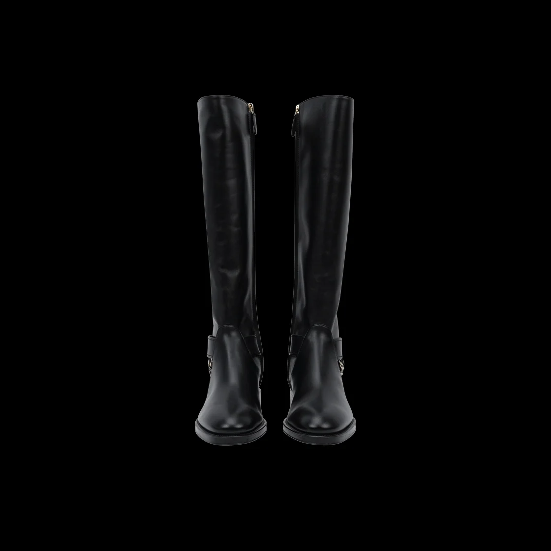 샤넬 하이 부츠 카프스킨 골드 메탈 & 블랙