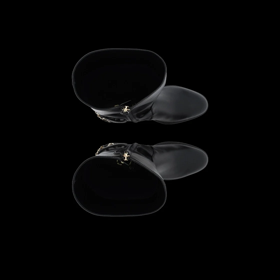 샤넬 하이 부츠 카프스킨 골드 메탈 & 블랙