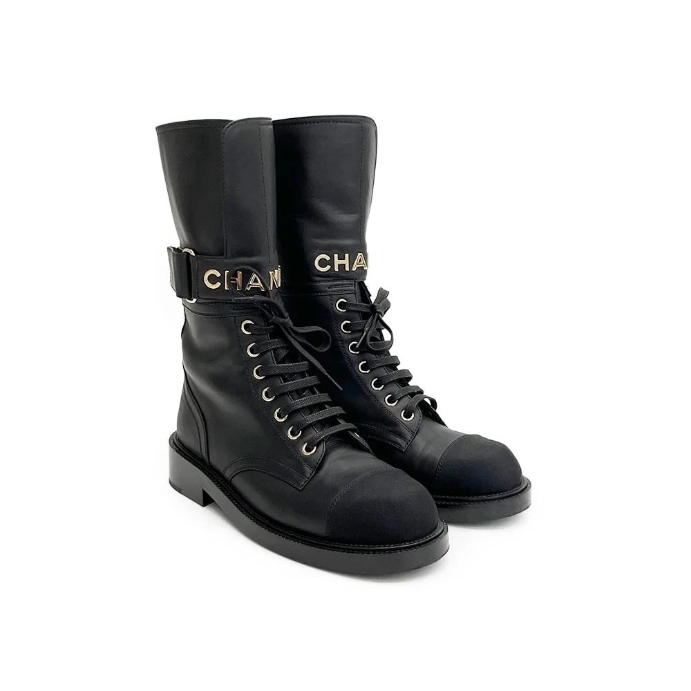 샤넬 레이스업 램스킨 카프스킨 부츠 블랙