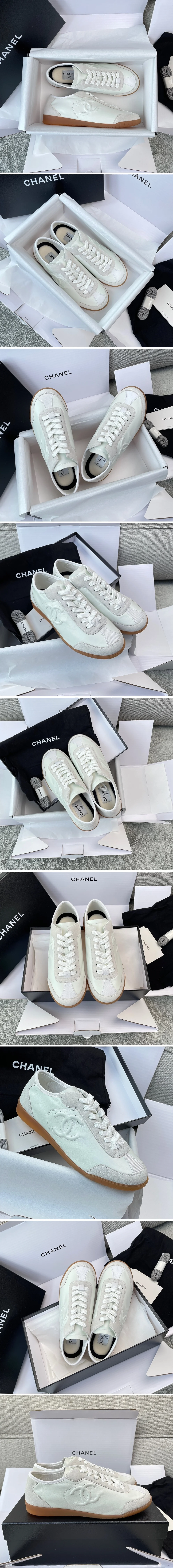 샤넬 스니커즈 카프스킨 벨벳 카프스킨 화이트