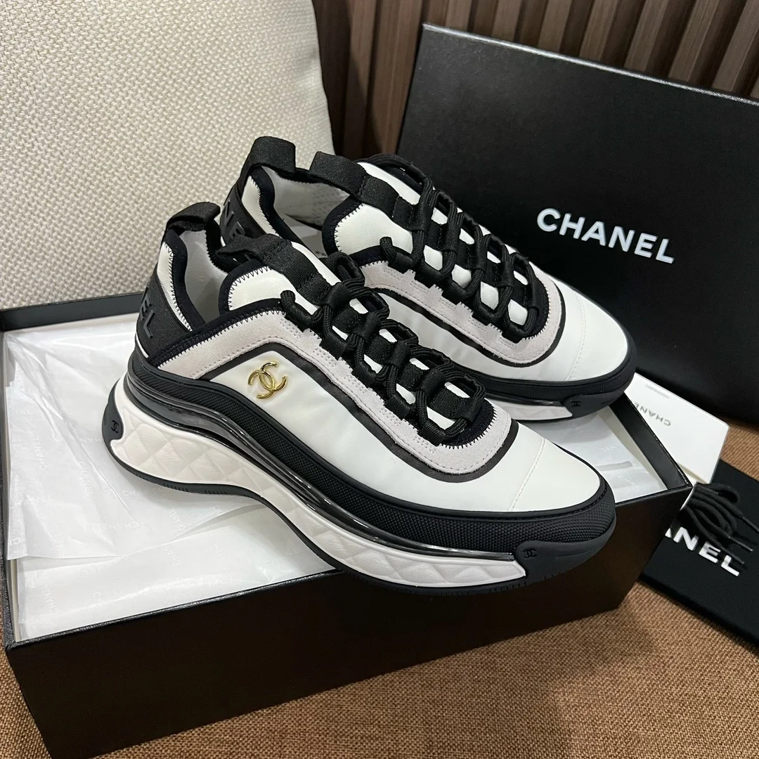 샤넬 믹스드 파이버 스니커즈 패브릭 카프스킨