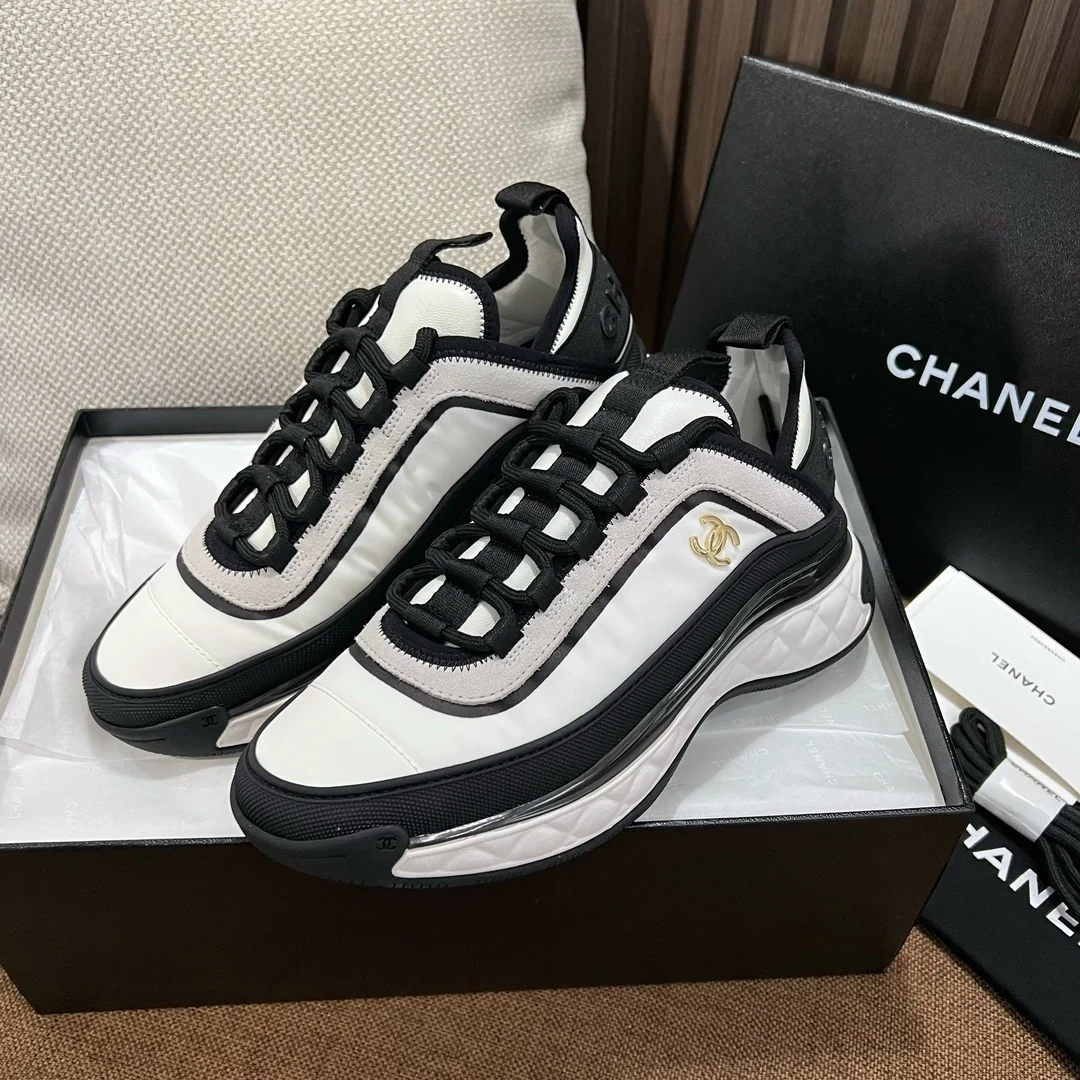 샤넬 믹스드 파이버 스니커즈 패브릭 카프스킨