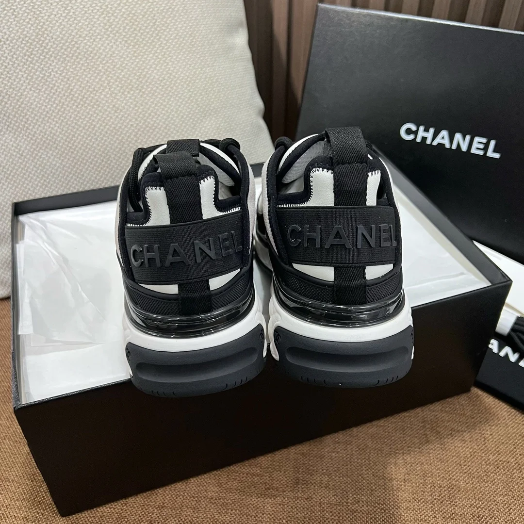 샤넬 믹스드 파이버 스니커즈 패브릭 카프스킨