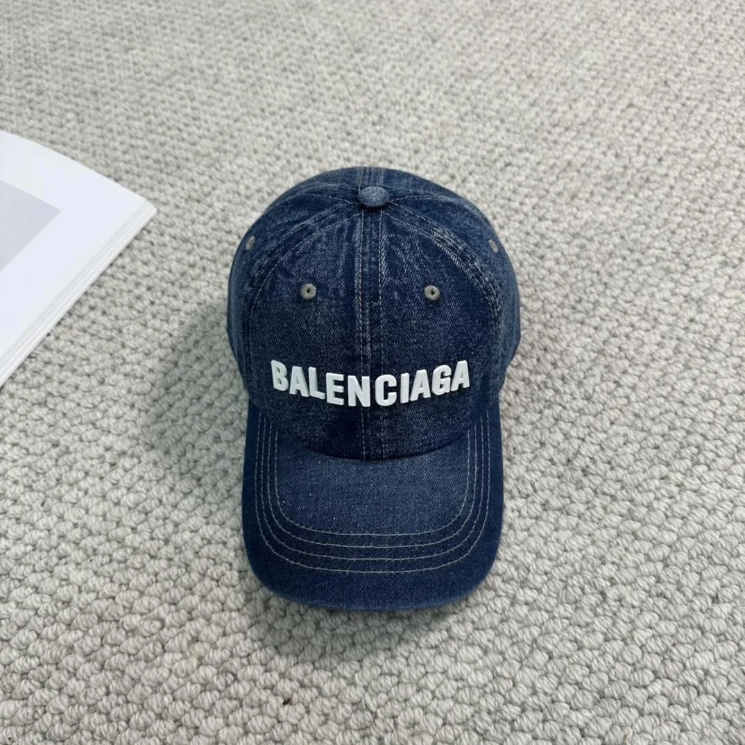 발렌시아가 입체 로고 딥 블루 화이트 데님 베이스볼 캡