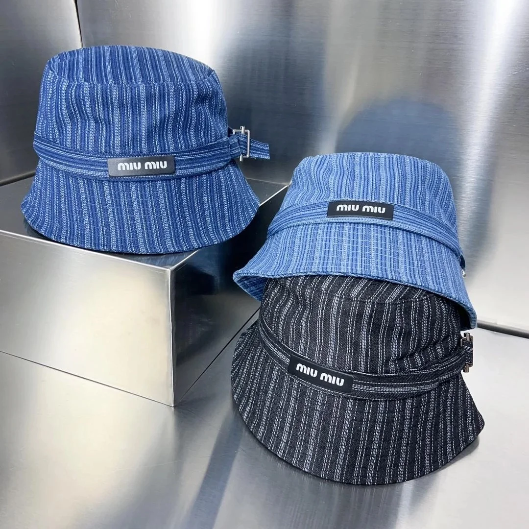 미우미우 스트라이프 데님 블랙 버킷 햇