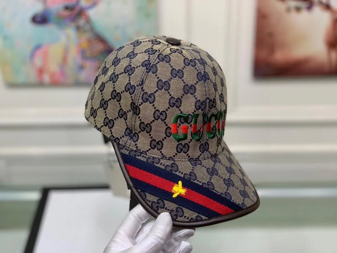 구찌 비 웨빙 네이비 베이스볼 캡