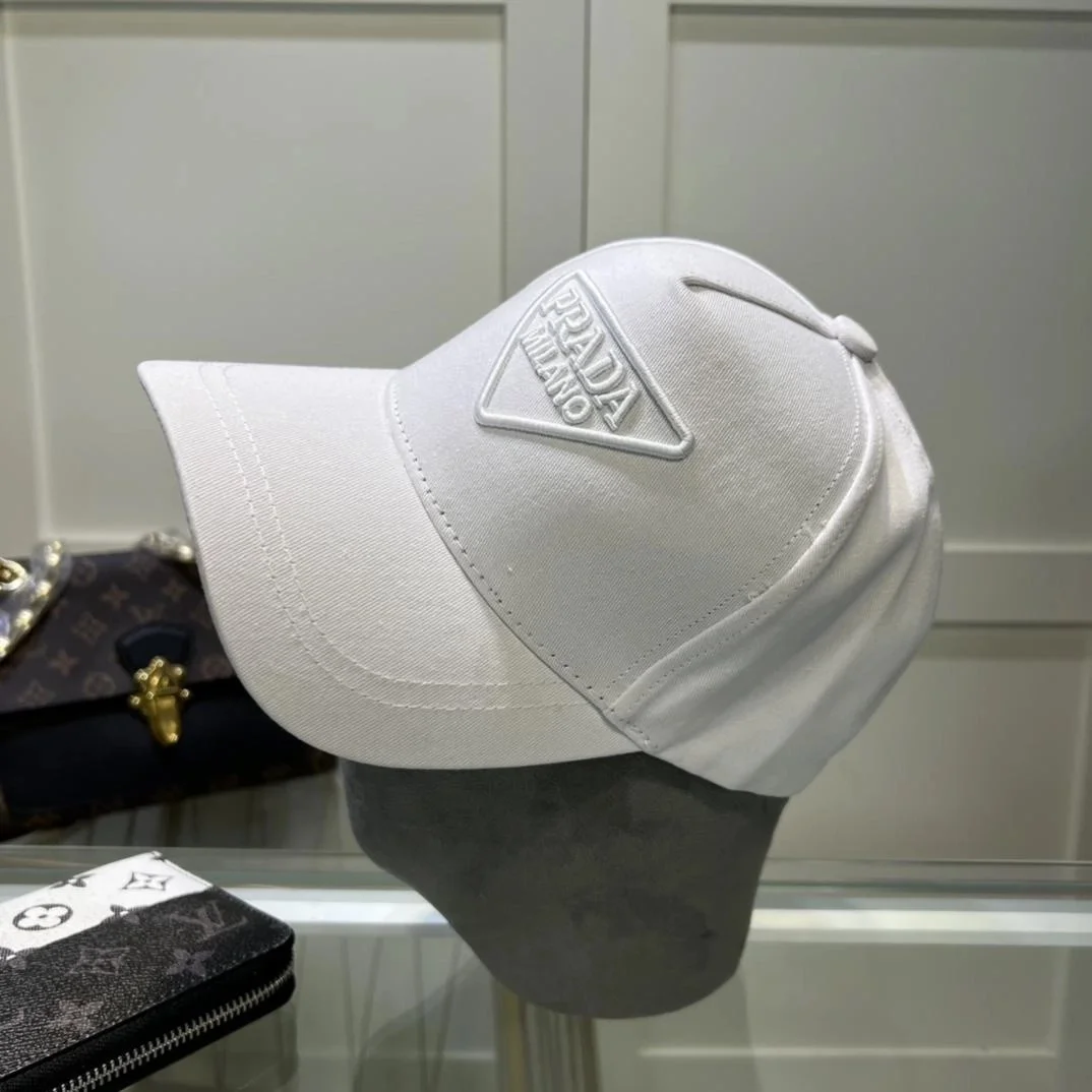 프라다 드릴 화이트 코튼 베이스볼 캡