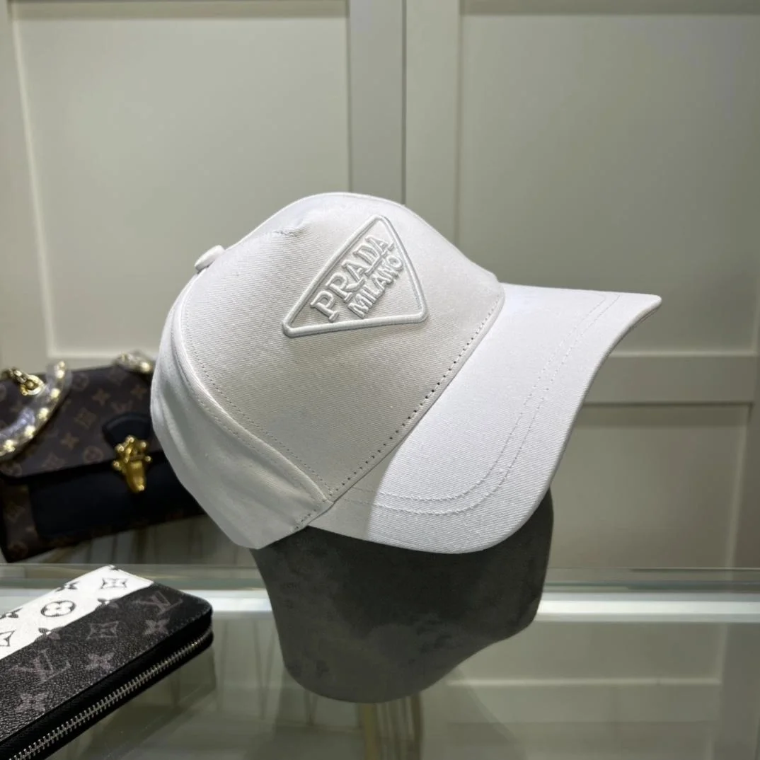 프라다 드릴 화이트 코튼 베이스볼 캡