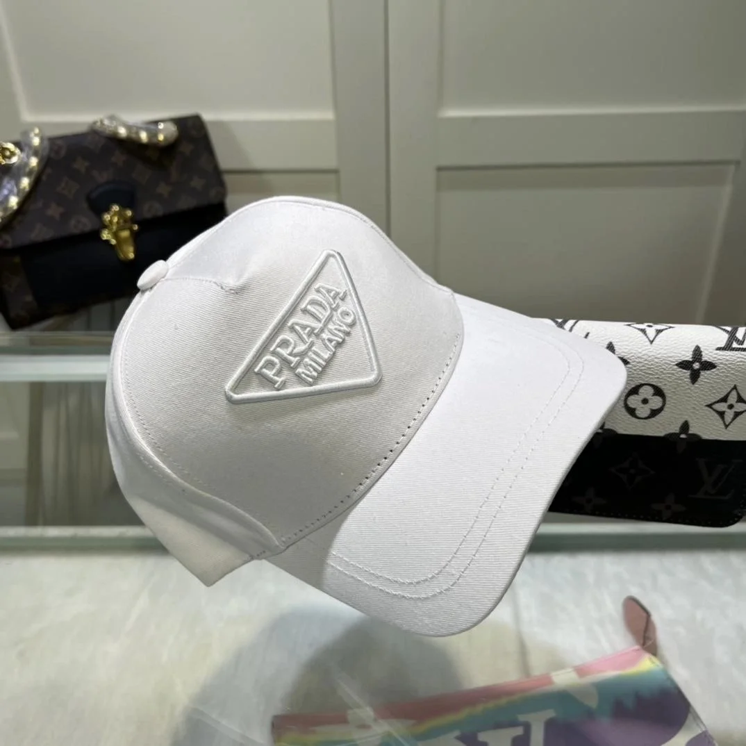 프라다 드릴 화이트 코튼 베이스볼 캡