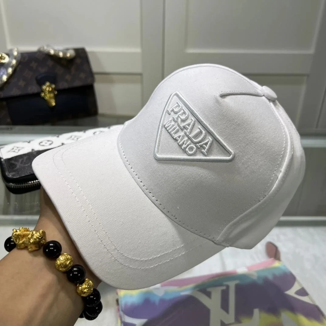 프라다 드릴 화이트 코튼 베이스볼 캡