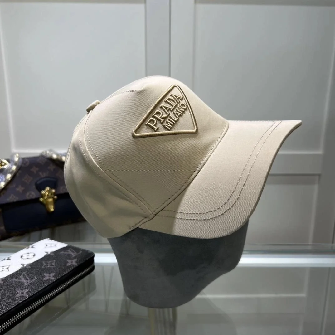 프라다 드릴 베이지 코튼 베이스볼 캡