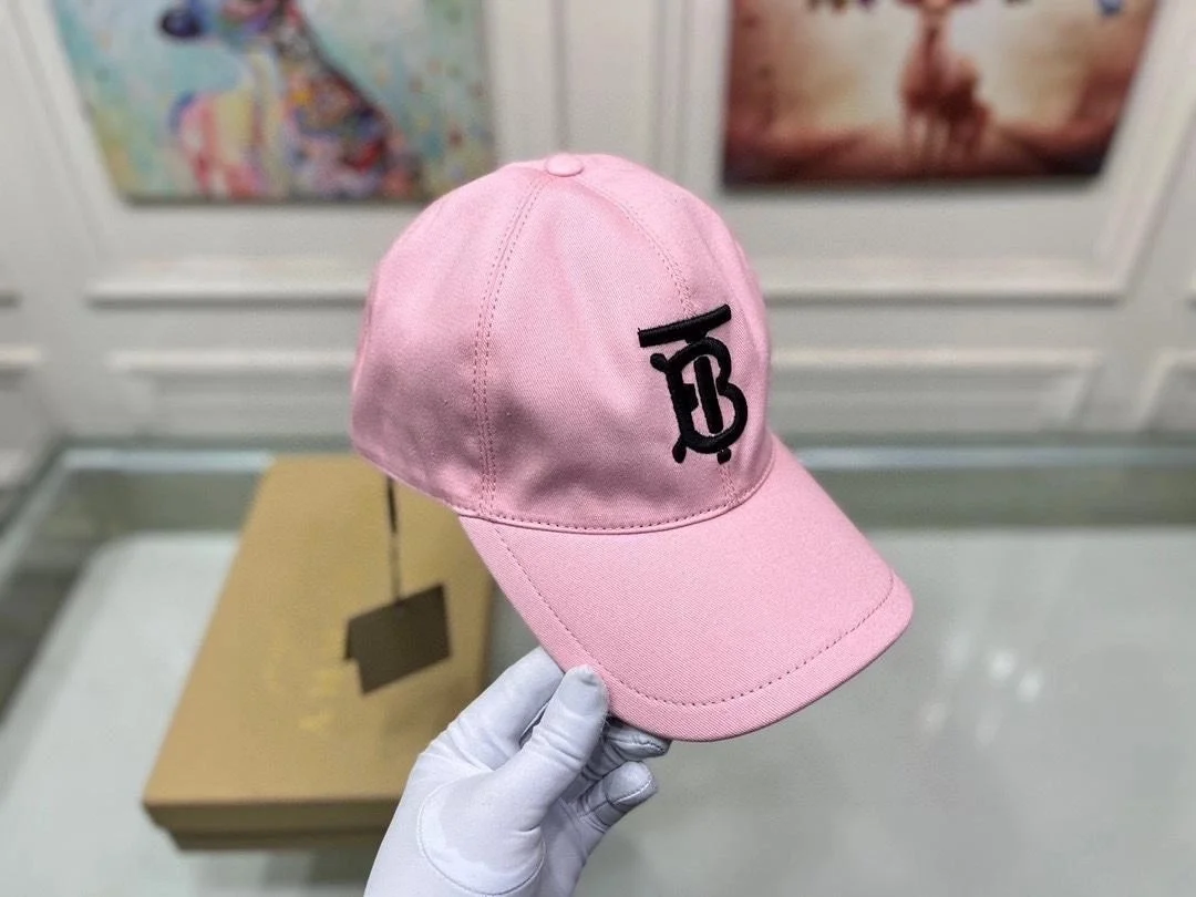 버버리 TB 자수 로고 핑크 코튼 베이스볼 캡