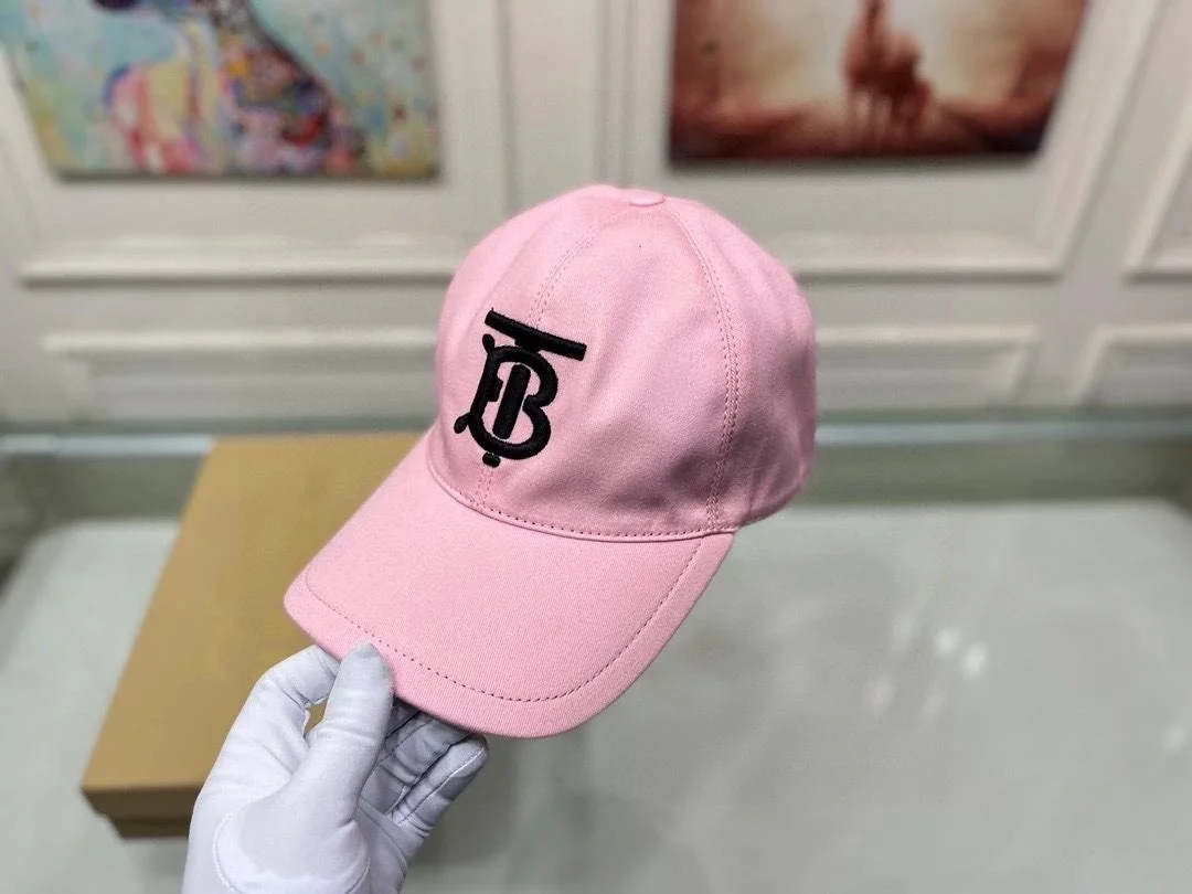 버버리 TB 자수 로고 핑크 코튼 베이스볼 캡