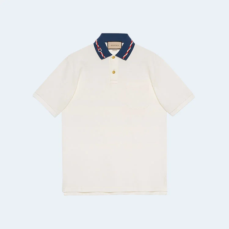 구찌 자수 스트레치 코튼 피케 폴로 셔츠