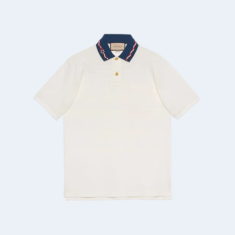 구찌 자수 스트레치 코튼 피케 폴로 셔츠