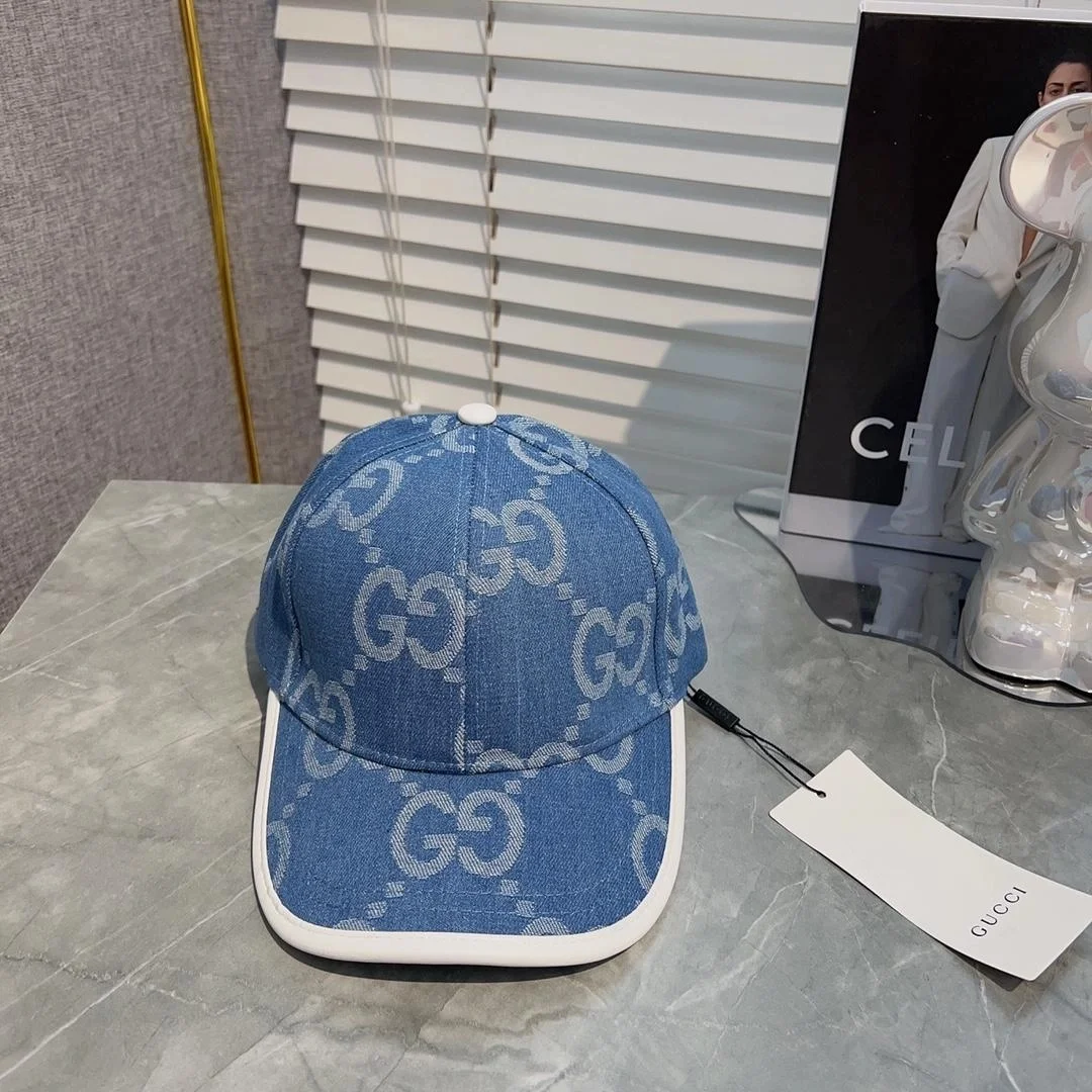 구찌 데님 코튼 라이트 블루 베이스볼 캡
