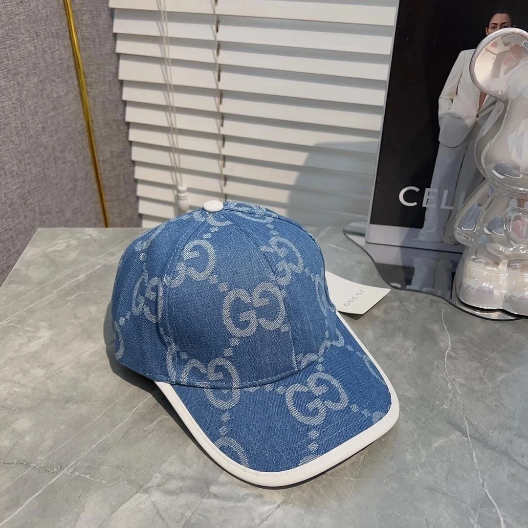구찌 데님 코튼 라이트 블루 베이스볼 캡