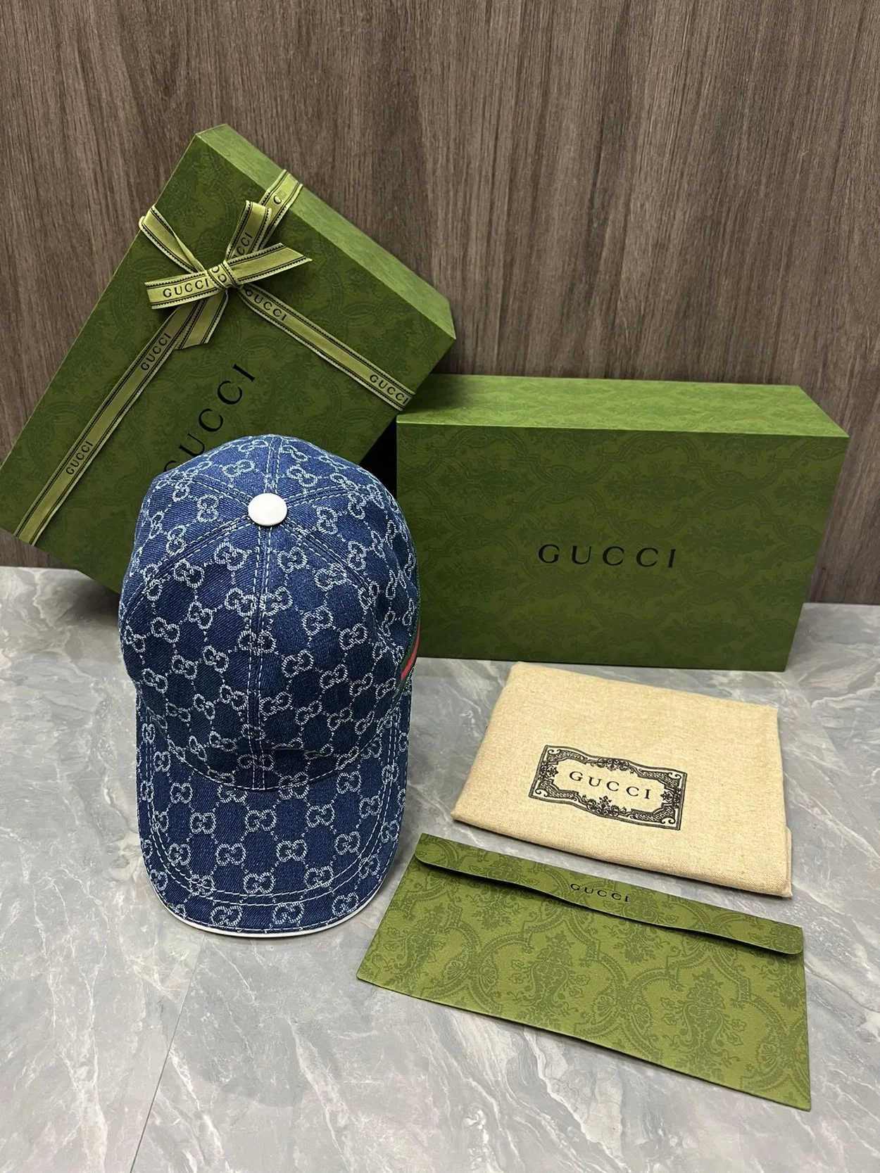 구찌 GG 자카드 웨빙 블루 코튼 베이스볼 캡