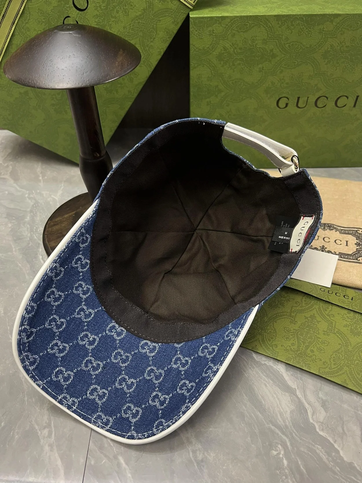 구찌 GG 자카드 웨빙 블루 코튼 베이스볼 캡