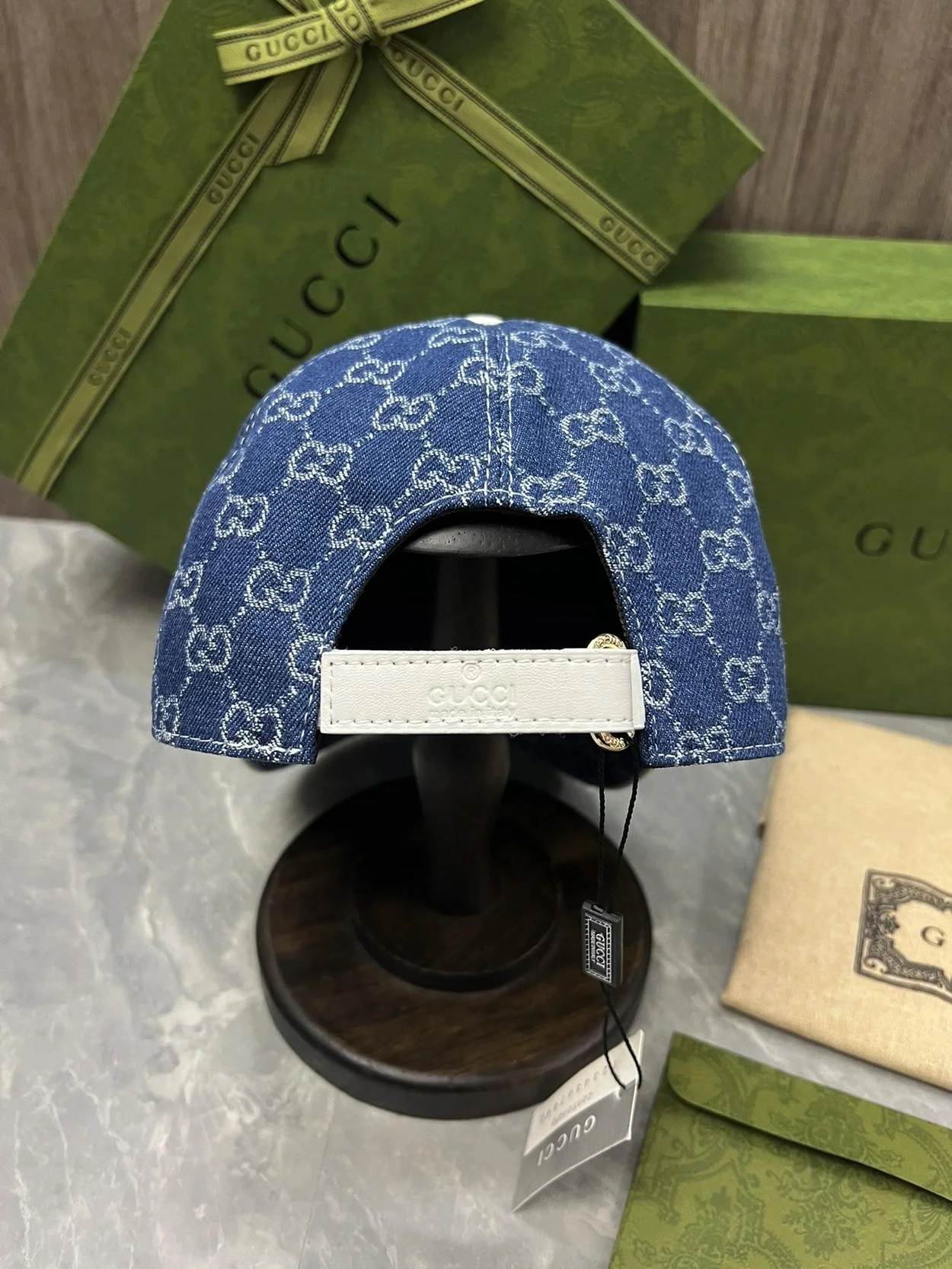 구찌 GG 자카드 웨빙 블루 코튼 베이스볼 캡