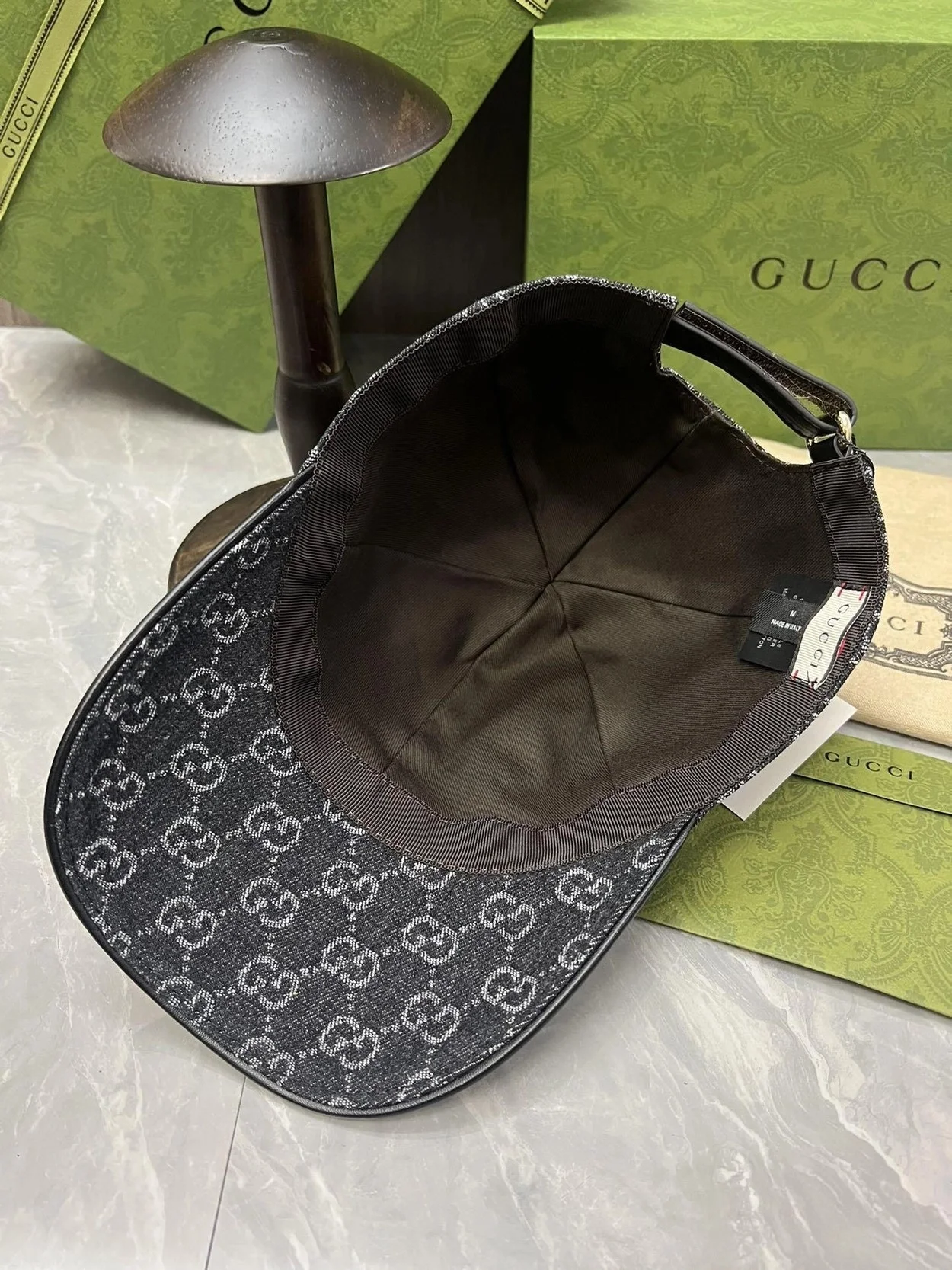 구찌 GG 자카드 웨빙 블랙 코튼 베이스볼 캡