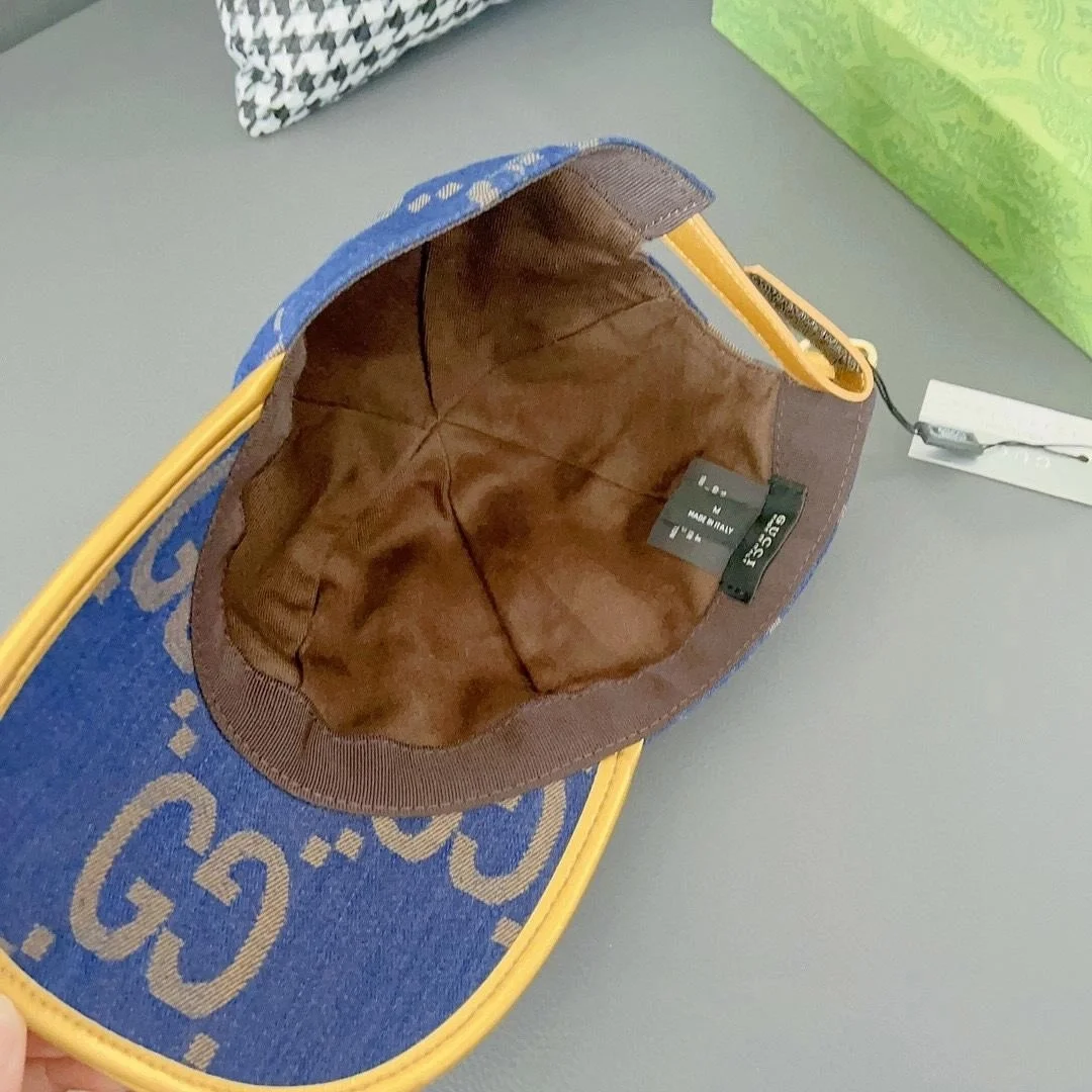 구찌 GG 블루 옐로우 데님 베이스볼 캡