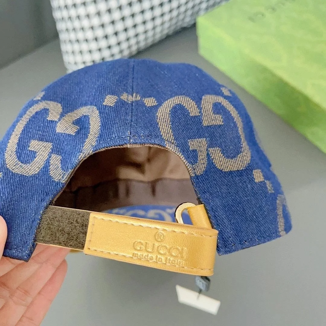 구찌 GG 블루 옐로우 데님 베이스볼 캡